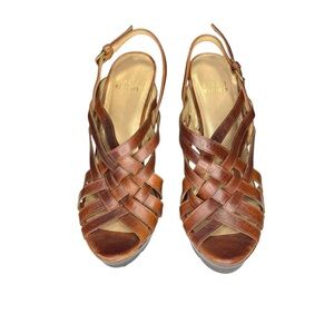 Stuart Weitzman Spray Platform Sandal in Brown Leather Size 6 M